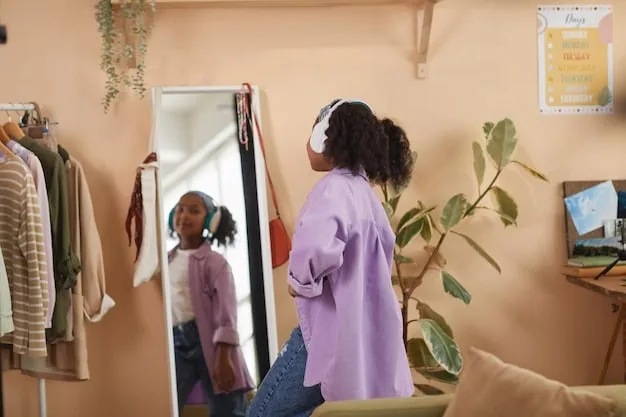 A person happily choosing an outfit from a streamlined, minimalist closet, showing ease and confidence in their decision, reflecting the mental benefits of a capsule wardrobe.