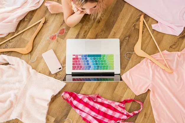A person thoughtfully organizing their wardrobe, with various clothing items neatly categorized by color and style, representing the conscious curation of a personal collection.