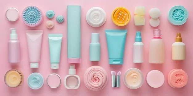 A selection of skincare and makeup products explicitly labeled