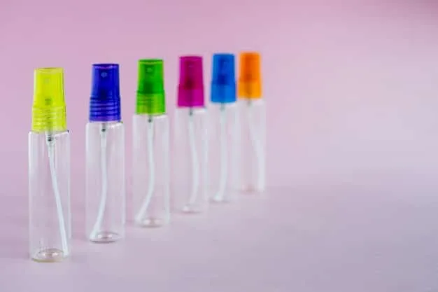 A diverse array of setting spray bottles, varying in size and design, displayed neatly on a reflective vanity table. Some bottles are misty from recent use, and the background is slightly blurred to keep focus on the product variety.