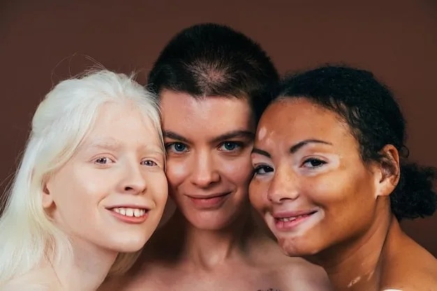 A diverse group of people with various skin tones and textures, each smiling slightly, suggesting healthy and well-cared-for skin, surrounded by subtle glowing particles to symbolize hydration.