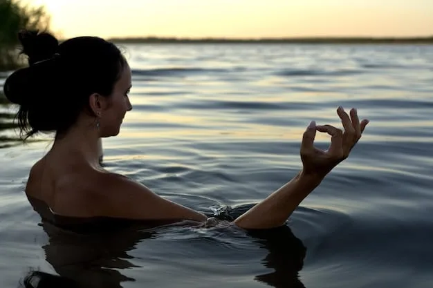 A serene image of someone drinking water or engaged in a calming activity like meditation, symbolizing holistic approaches to well-being and skin health.