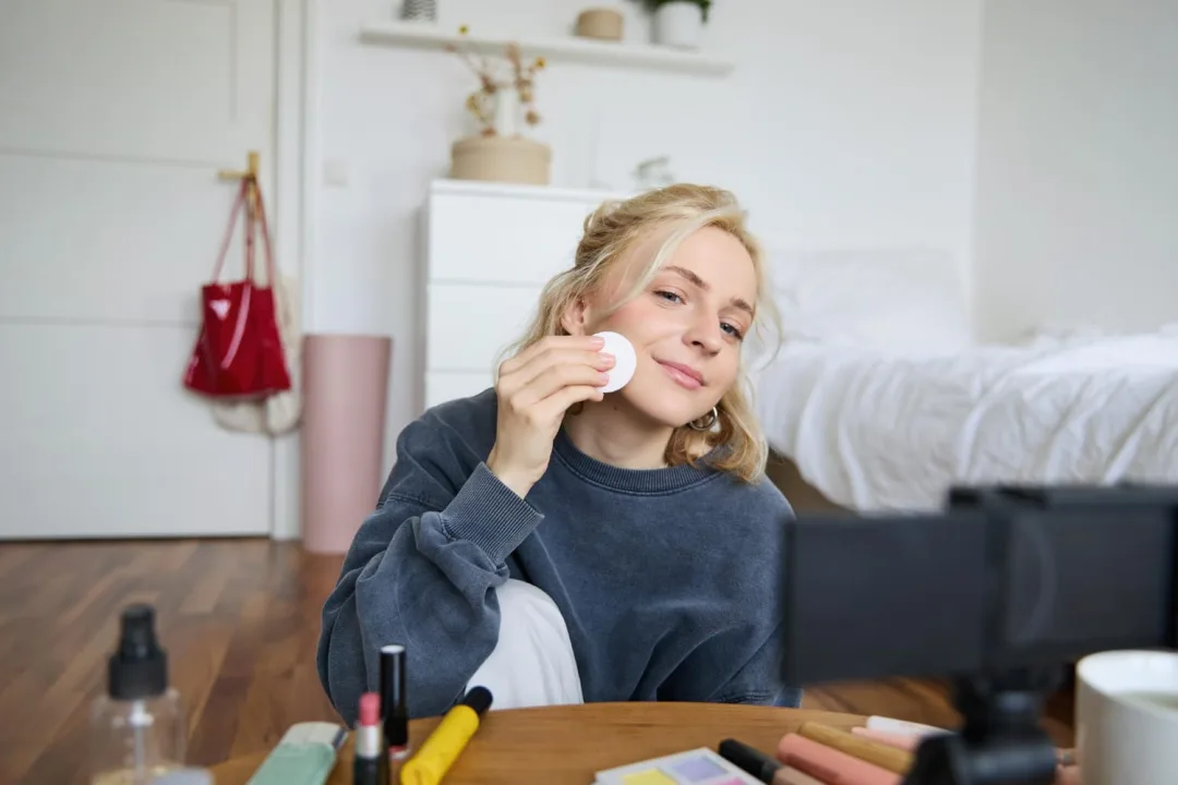 A. girl with her Radiant Winter Makeup Routine.