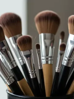 Assortment of clean eyeshadow brushes in a stylish holder.