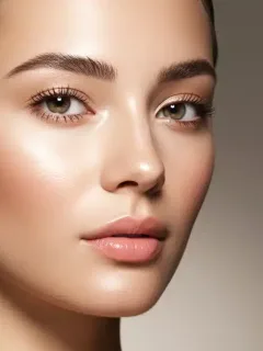 Woman with natural glow makeup, looking fresh and radiant