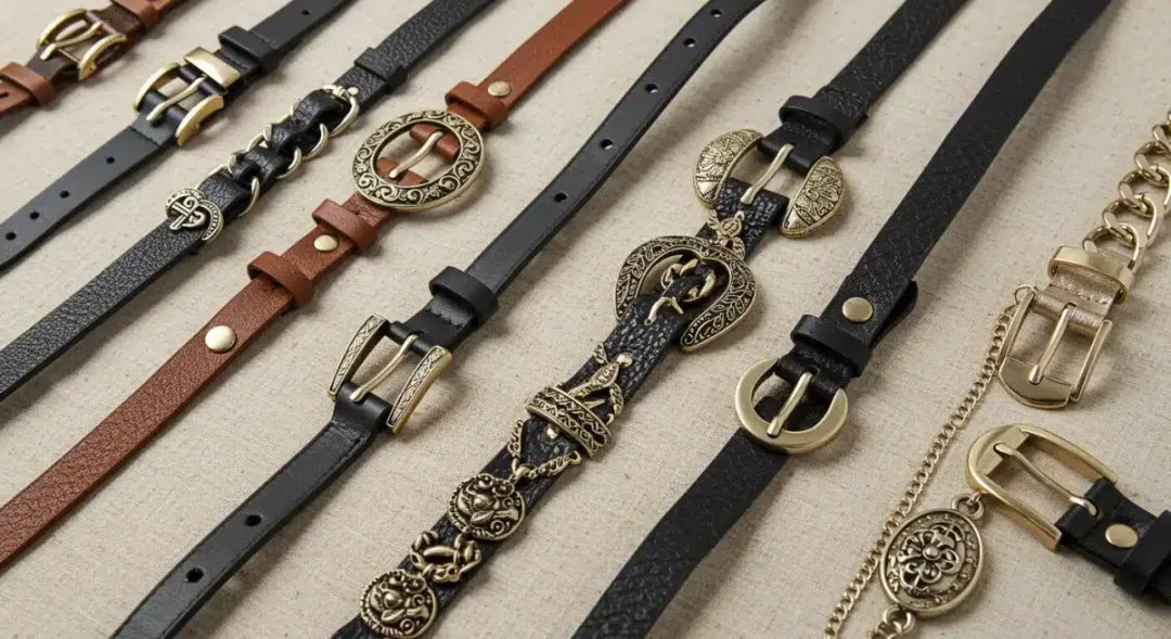 Assortment of diverse belt styles and materials