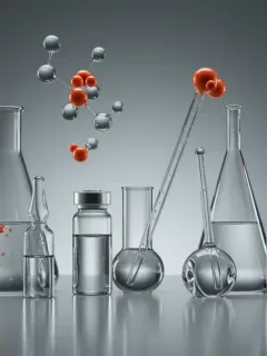 Futuristic skincare ingredients in laboratory setting, symbolizing innovation and advanced research.