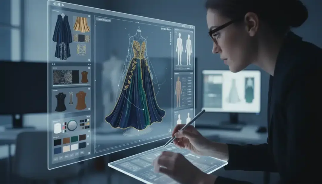 Designer utilizing AI-powered 3D fashion design software