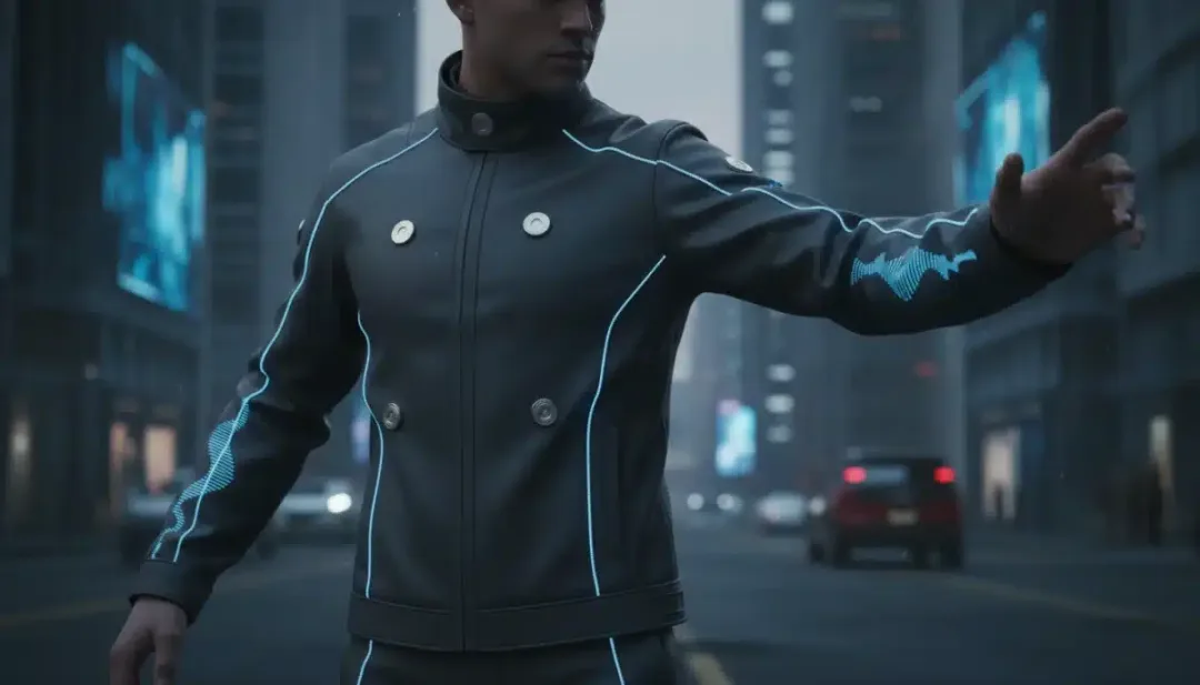Individual wearing a smart textile jacket with integrated sensors