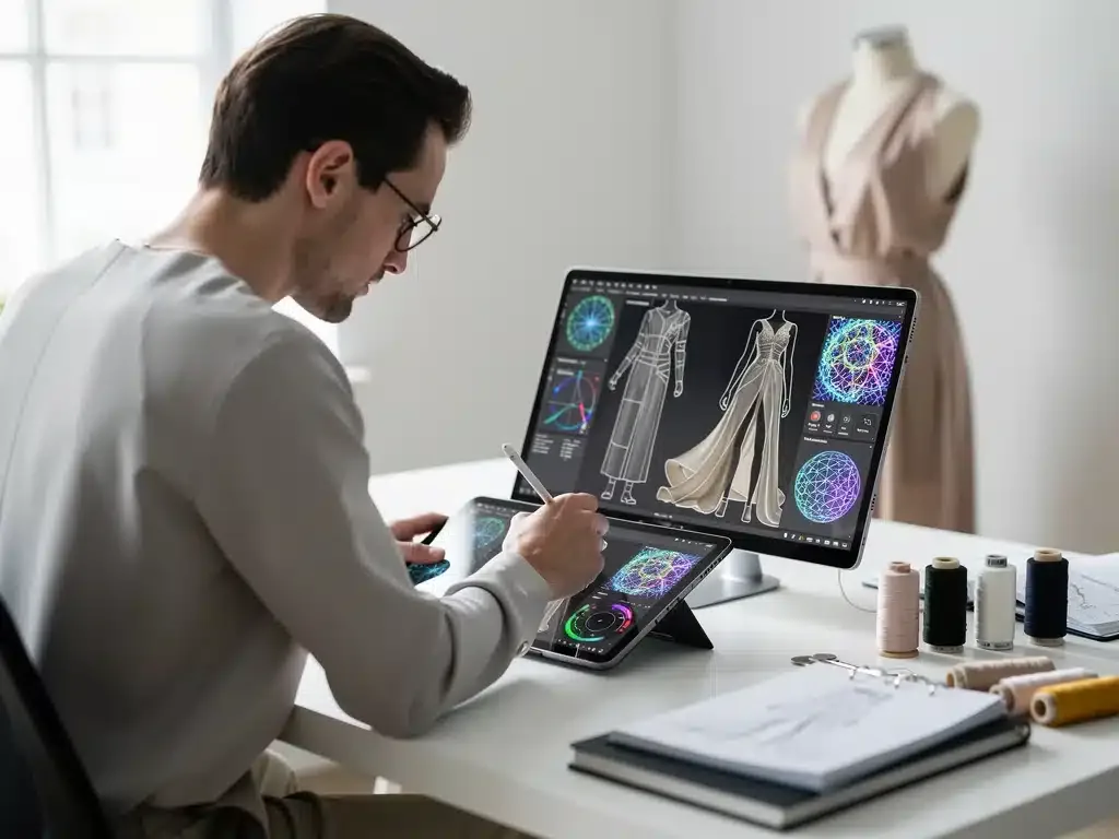 Fashion designer utilizing AI for creative design process