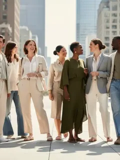 Models showcasing sustainable fashion in an urban setting, representing ethical brands.