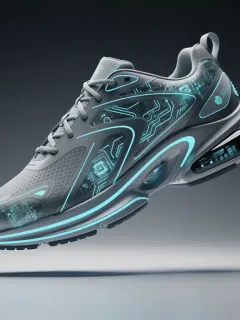 Futuristic shoe with smart sensors and sleek design, representing advanced footwear technology.