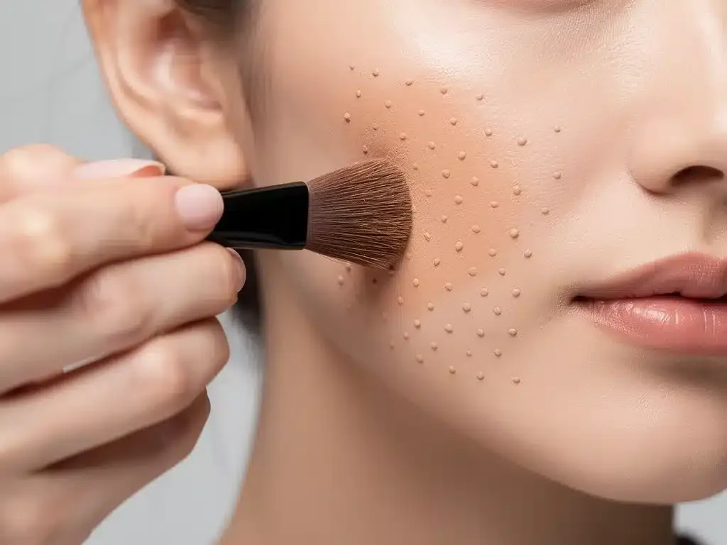 Beauty expert demonstrating micro-stippling foundation technique