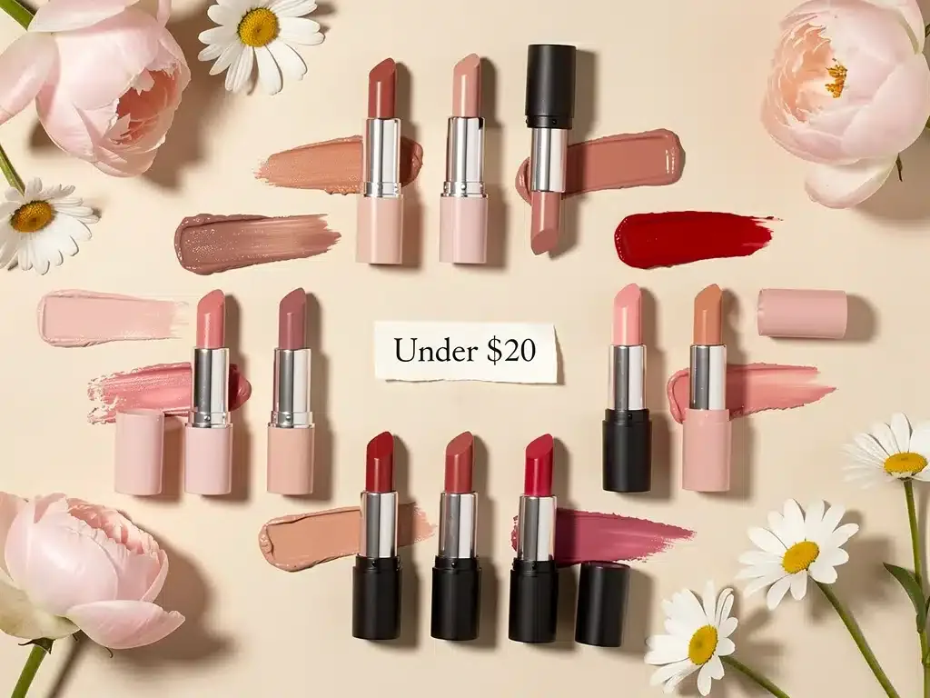 Collection of affordable long-lasting lipstick tubes and swatches