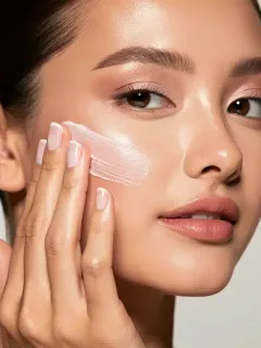 Woman applying natural makeup for a no-makeup look in 2026, radiant skin