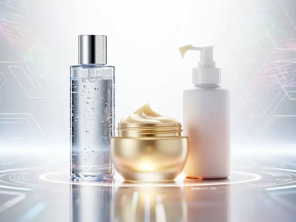 Three innovative makeup remover bottles, sleek design, advanced skincare, beauty innovation 2026. Makeup Removers.