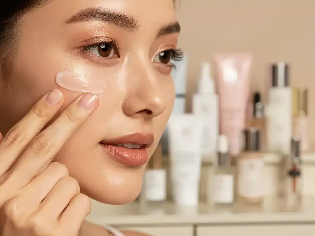 Mattifying primer application on oily skin for a shine-free finish.