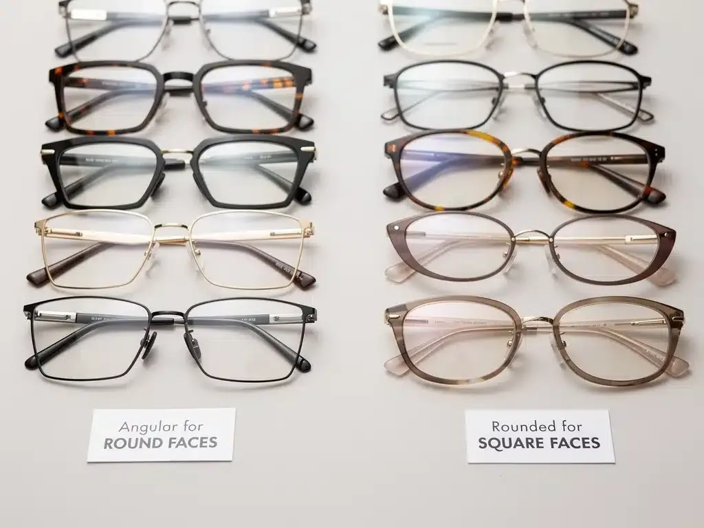 Various eyeglass frames for different face shapes, 2026 trends