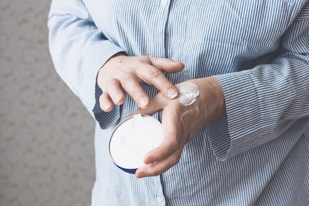 Close-up of hands gently patting a serum onto a clean face, with a clock subtly indicating the quick passage of time in the background.