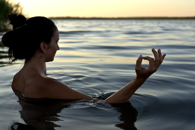 A serene image of someone drinking water or engaged in a calming activity like meditation, symbolizing holistic approaches to well-being and skin health.