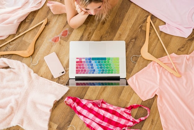 A person thoughtfully organizing their wardrobe, with various clothing items neatly categorized by color and style, representing the conscious curation of a personal collection.