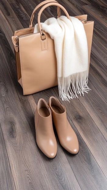 A curated display of classic leather handbags and versatile footwear, showcasing neutral tones and timeless designs for a capsule wardrobe.