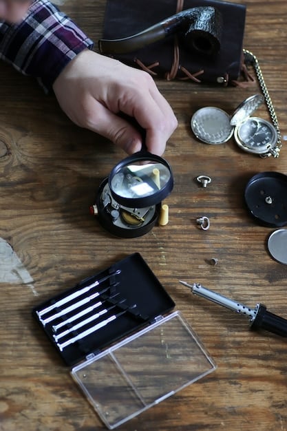 A jeweler's hands meticulously inspecting a diamond ring under a magnifying loupe, with specialized tools visible in the background, illustrating professional jewelry inspection.
