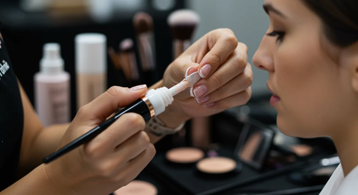 Makeup artist applying primer for a smooth, flawless base
