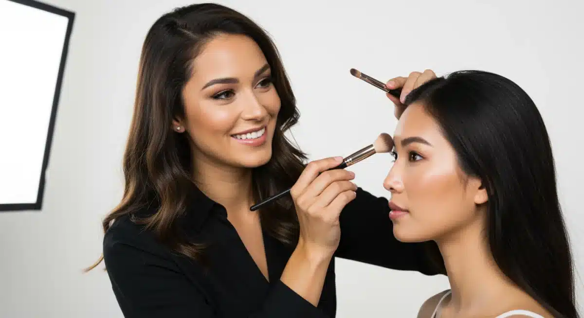Makeup artist demonstrating quick blending technique