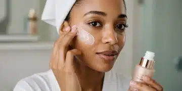 Woman applying translucent primer for flawless skin in humid summer