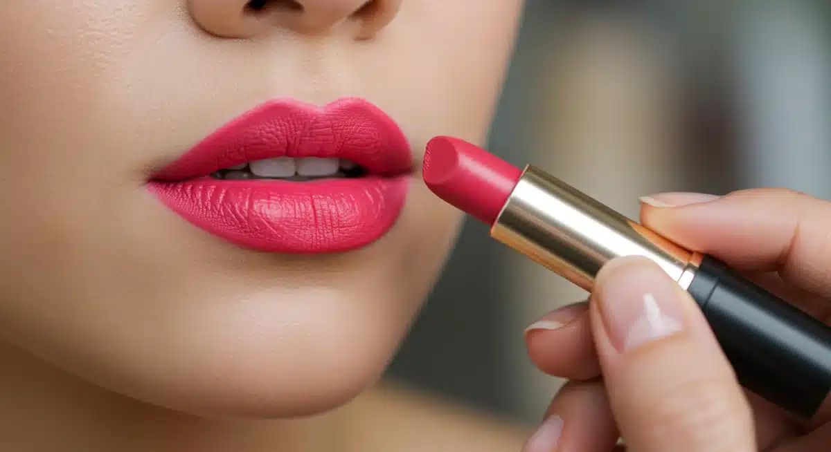 Applying high-performance drugstore lipstick for vibrant, long-lasting color