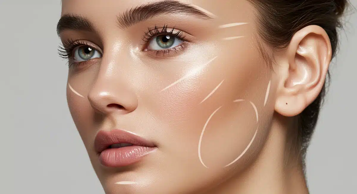 Model showcasing sculpted cheekbones with advanced contouring and highlighting.