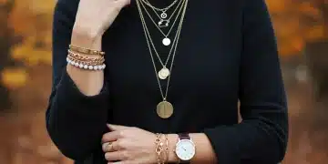 Woman showcasing layered accessories for a polished fall 2026 look
