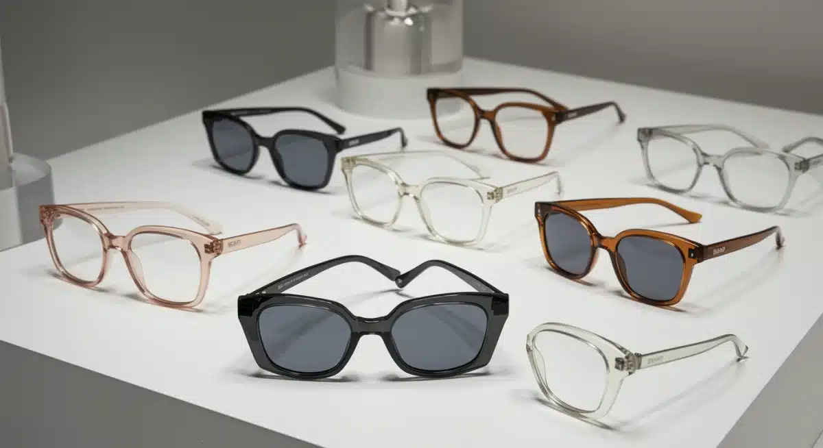 Collection of oversized geometric futuristic eyewear frames in various colors