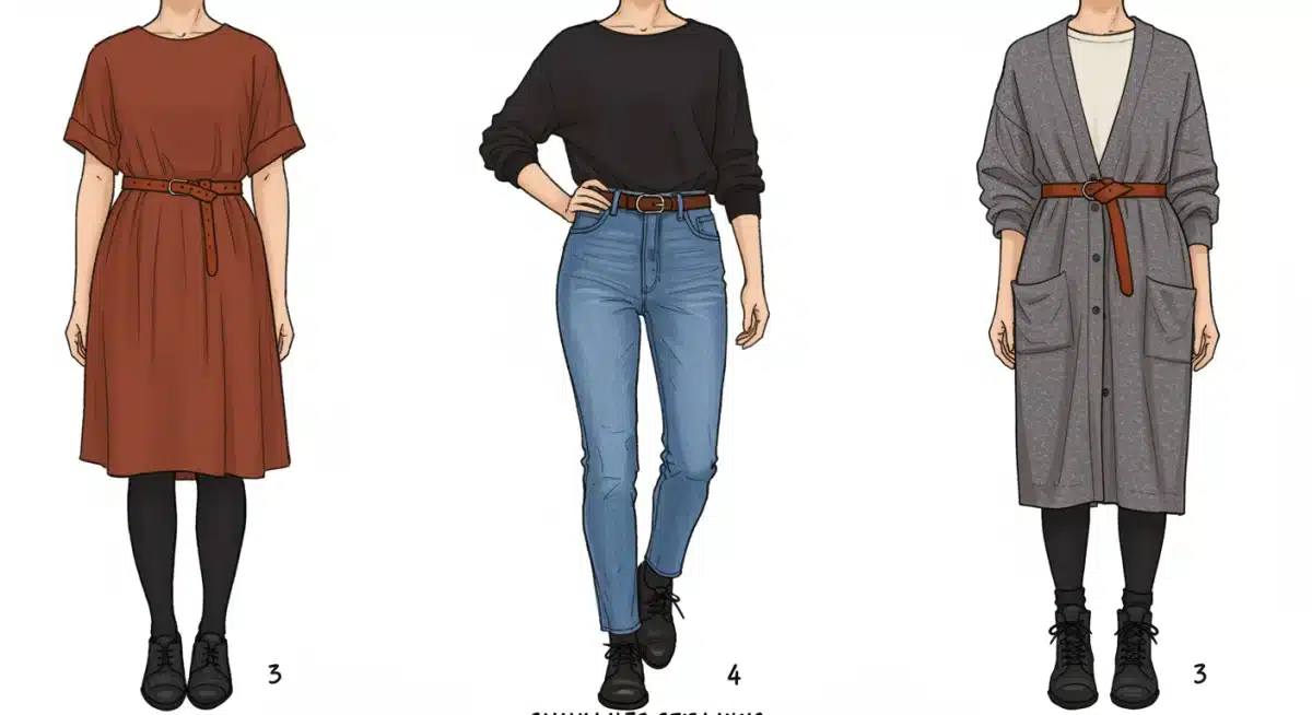 Model demonstrating versatile belt styling techniques