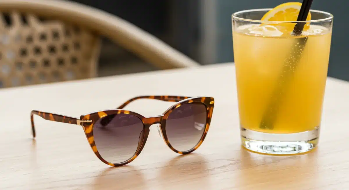 Vintage-inspired cat-eye sunglasses with tortoiseshell frame, a key eyewear trend.