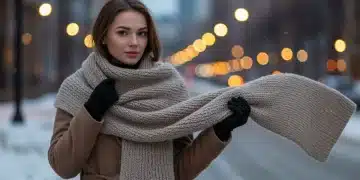 Woman elegantly styled in a large, versatile winter scarf, showcasing fashion impact.