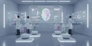 AI-driven personalized skincare formulations in a futuristic lab setting