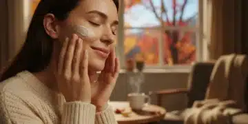 Woman applying rich moisturizer for fall winter skincare